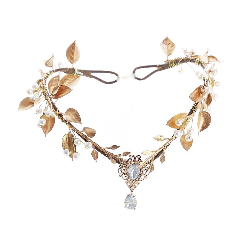 Golden Fairy Crown Flower Headband Elf Floral Headpiece Hair Wreath Woodland For